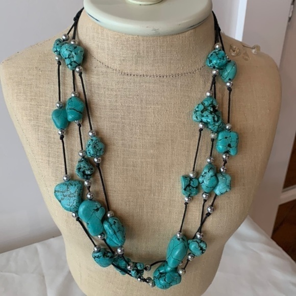 Turquoise natural stone southwestern chunky raw bead stations double strand boho - Picture 1 of 8
